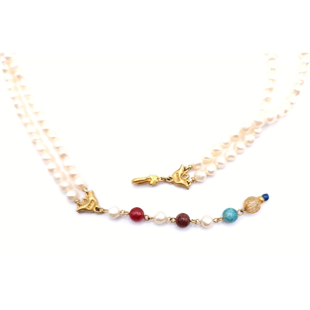 Liz Claiborne Double Strand Faux Pearl Necklace Gold Tone 18in - Picture 2 of 3